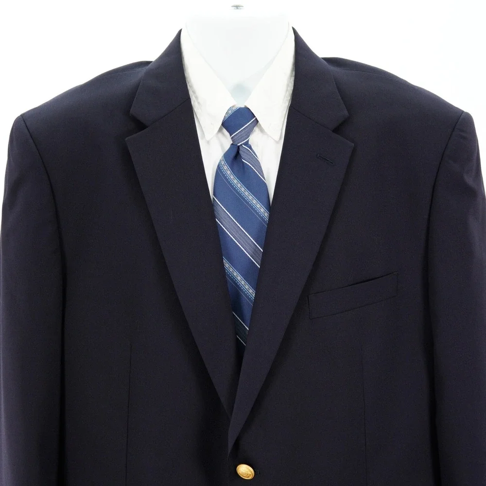 Jos A Bank Traditional Fit Blue Wool Blend Gold Button Blazer 44R